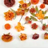 Serie de colores de otoño estilo INS 33 piezas de cabeza de hortensia artificial cabeza de rosa hojas plantas acuáticas flores para pasador de pelo material de ratán navideño DIY bolsa