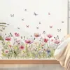 Pegatinas de Pared de Flores Rosas y Moradas y Mariposas Transfronterizas para Decoración de Pared de Fondo de Dormitorio y Sala de Estar Pegatinas de Área Grande
