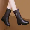 Colección nueva de invierno 2026: Zapatos de mujer de punta redonda, tacón grueso, antideslizantes, resistentes al desgaste, con cremallera lateral, cálidos, impermeables y de punta baja para uso en exteriores