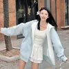 Moletom Azul Primavera e Outono Jaqueta de Início de Primavera Feminina Nova Primavera e Outono Início da Primavera com Capuz Estilo Coreano Cardigan com Zíper Jimo