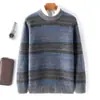 Suéter redondo de cashmere puro para homens, suéter grosso listrado casual moderno color-block, camisa base de malha de lã pura para moda jovem