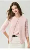 Suéter de tricô Bai Cai Rong 100% cashmere novo com gola redonda, coleção outono/inverno 2026, cardigã de tricô versátil com acabamento em renda