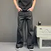 Calça Jeans Flare Preta Outono 2026 para Homens, Estilo Streetwear Retro Americano, Slim Fit, Perna Reta, Emagrecimento, Calça Plissada