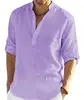 2023 Estação Independente Comércio Exterior Masculino Casual Algodão Linho Cor Sólida Manga Longa Camisa Solta Gola Alta Camisa Masculina Tendência Em Estoque