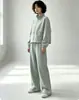2026 Novo Conjunto de Duas Peças Feminino para Primavera e Outono: Moletom com Capuz e Zíper Gola Alta Cor Sólida Emagrecedor Moderno Calças de Barra Reta Largas Tendência