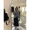 Elegante y suave falda midi de punto de lana para mujer, otoño e invierno, corte recto, ajustada al cuerpo, de cintura alta, línea A