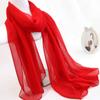 Bufanda Larga de Seda Georgette para Mujer, Bufanda Fina de Primavera y Otoño, Color Sólido Versátil para Danza Corporal Roja, Protección Solar de Verano