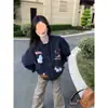 Jaqueta de Tricô Bordada com Estampa de Cachorro Retro Americano para Homens e Mulheres Ins Outono e Inverno Nova Versátil Casal Moletom Solto