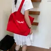 Bolso de Lona Rojo Estilo Coreano Estilo Ins, Bolso Tote con Letras Estilo Simple y Perezoso, Bolso de Hombro de Gran Capacidad para Estudiante y Viajero