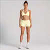 Conjunto de ropa deportiva transfronteriza con hermoso diseño en la espalda, sujetador deportivo a prueba de impactos, conjunto de shorts de cintura baja para correr al aire libre, ciclismo, yoga para mujer