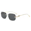 Nuevas Gafas de Sol Metálicas Sin Montura con Decoración Cuadrada de Guepardo, Gafas de Sol Versátiles de Moda para Mujer