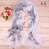 Novo Lenço Longo de Seda Feminino de Chiffon Primavera e Verão Venda por Atacado Fábrica de Lenços com Estampa de Galhos e Nozes Venda Direta Estampa Floral