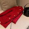 Mulheres Casaco de Inverno Design Senso Estilo Coreano Estilo Celebridade Ano Novo Casaco Vermelho Elegante Roupa Luz de Natal Casaco Maduro