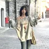 Sudadera Trendy de Hombros Descubiertos Estilo Americano para Mujer, Nueva Colección Primavera y Otoño 2025, Holgada, Casual, Versátil, Delgada, Dulce-Cool