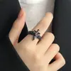 Anillo Cruz Cuadrada para Mujer Plata de Ley S925 Estilo Punk Oscuro Personalizado Corazón Diamante Rojo Anillo para Dedo Índice Anillo Abierto
