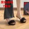 Chinelos Peludos Estilo Fada para Mulheres, Uso Externo de Verão, Novidade 2025 Sandálias de Salto Alto de Cristal Modernas com Salto Grosso