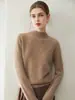 Nueva camisa básica de punto 100% cachemir para otoño e invierno, jersey de punto para mujer con cuello medio alto plano de hilo simple de 12 puntos, capa interior