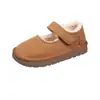 Sapatos Mary Jane Femininos de Pelúcia para Inverno com Velcro Versáteis Confortáveis de Corte Baixo Sapatos de Algodão Salto Coberto Quentes Sapatos de Algodão Pós-Parto