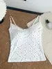 Top camisola con ribete de encaje y escote en V para mujer con copas estampado floral de lunares corte ajustado favorecedor capa base para superponer estilo BM