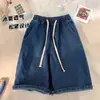 Sudeste Asiático y Corea del Sur Exportación de Shorts de Mezclilla para Hombre, Shorts Casuales de Color Sólido de Longitud Media con Cintura Elástica y Cordón, Shorts de Cinco Puntos Asequibles