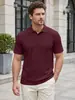 Camisa Polo Masculina de Verão Amazon Transfronteiriça com Listras Verticais Texturizadas, Gola Padre, Respirável, Solta, Secagem Rápida, Casual de Manga Curta