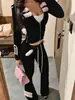 Estilo Dulce y Fresco de Chica Picante, Conjunto de Ropa Sexy con Ribete de Felpa, Chaqueta con Cremallera para Primavera y Otoño, Pantalones de Pierna Ligeramente Acampanada hasta el Suelo Conjunto de Dos Piezas