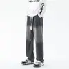 Calça jeans masculina com degradê, calça reta de alta qualidade da moda americana com corte solto, calça com vibe vintage desgastada em degradê lavado
