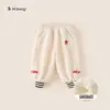 Ropa para Niños Bangxuan Pantalones Casuales para Niños Pequeños Invierno Nuevo Rayados de Felpa Pantalones Jogger para Niños Pantalones Versátiles para Niños
