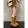 Botas Rasteiras Retrô Marrons Botas Longas Femininas 2025 Outono Novo Versátil Saia Botas Maillard Pile