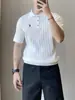 Camisa Polo de Punto de Verano para Hombre 2026, Manga Corta, Corte Ajustado, Diseño de Bordado a Rayas, Camiseta Casual de Negocios con Cuello de Solapa