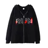 Diseño Minimalista de Moda con Estampado Rojo 'Run', Sudadera con Cremallera, Cárdigan Suelto Casual