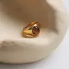 Anillo de Moda Simple Hip-hop Ágata Estilo Frío Sencillo 2022 Niche ins Retro Acero de Titanio Chapado en Oro de 18K para Mujer