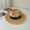 Verano Nuevo Estilo Rafia Borde Crudo Color Caramelo Sombrero de Jazz Sombrero Casual para el Sol Vacaciones Marinas Sombrero de Playa Tendencia de Mujer