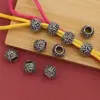 Cuentas Sueltas Ovaladas con Agujero Grande Florales Vintage, Cuerda Trenzada para Pulsera Estilo Pan, Cuentas Separadoras de Plata del Tíbet, Accesorios para Joyería DIY