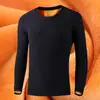 Invierno Más Terciopelo Hombres Manga Larga Capa Base Terciopelo Dorado Cálido Protección Contra el Frío Color Liso Cuello Redondo Camiseta Top Barato Venta al por Mayor