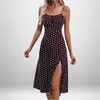 2026 Roupa Feminina Transfronteiriça Europeia e Americana Sexy Slim Doce Estilo Diário Compras na Rua Vestido Longo Poá com Alça Fina