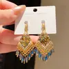 "Ruinas de Diosa" Pendientes de Tachuela con Borla de Cristal de Pedrería en Forma de Rombo Estilo Étnico Retro Pendientes de Diseño de Nicho Accesorios para Pendientes