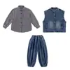 Conjunto Moderno y Genial para Niñas 2026 Nuevo Otoño-Primavera Estilo Coreano Elegante Camisa a Cuadros Chaleco de Mezclilla Conjunto de Tres Piezas
