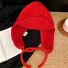 Chapéu Lei Feng Quente e à Prova de Frio para Mulheres, Chapéu Espesso com Forro de Lã para Outono e Inverno, Proteção para Orelhas, Chapéu de Lã Tricotado, Balaclava