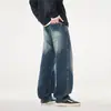 Jeans de pierna ancha, corte holgado, para hombre, estilo retro americano Khmer, resistentes, lavados, nueva colección 2026, pantalones casuales de alta gama, a la moda