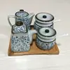 Conjunto de Potes Cerâmicos Estilo Japonês para Condimentos Porta-Palitos Porta-Azeite Potes para Condimentos Porta-Hashis Gaiola para Hashis Pote para Pimenta Porta-Vinagre Garrafa de Molho de Soja