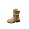 Botas femininas curtas, salto grosso, altura do meio da panturrilha, botas de salto bloco, nova coleção de verão 2026 feminina, outono, estilo Maillard, botas de cowboy ocidentais, botas de combate