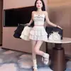 Falda blanca tipo pastel, nuevo estilo de verano para mujer, minifalda de cintura alta con corte A, falda de tul de encaje tipo ballet, adecuada para figuras petite