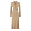 Vestido Elegante de Gola V Manga Longa Feminino Outono Novo Estilo Toque de Luxo Cintura Marcada Emagrecedor Saia Longa Vestido de Escritório com Temperamento