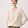 Suéter de Punto Trenzado de Manga Larga Holgado Adelgazante para Mujer, Estilo Nuevo de Cuello Polo, Temperamento Intelectual Sencillo, 100% Cachemira