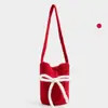 Bolsa de Pelúcia Vermelha com Laço Outono Inverno 2025 Nova Bolsa Saco Estilo Preguiçoso Bolsa de Ombro Transversal Bolsa de Grande Capacidade
