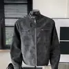 Jaqueta Motociclista Retro Americana Tendência com Gola Alta em Couro PU para Homens, Jaqueta Casaco Versátil Casual de Caimento Limpo e Solto