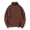 Jianheng Básico Sencillo Color Puro Diseño Cuello Alto Tejido de Punto Holgado Casual Manga Larga Prenda Interior Pulóver Tejido para Hombre