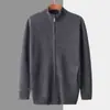 Cardigan Masculino 100% Lã Pura Gola Meia-Alta Estilo Casual de Negócios Importado Estilo Outono/Inverno Cor Sólida Tricô Suéter Manga Longa