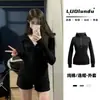 Sudadera con capucha de manga larga para primavera y otoño, nueva, chaqueta, cárdigan deportivo corto ajustado con cremallera para mujer, otoño e invierno